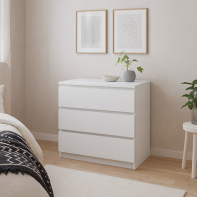 Wyld Haus Budapest 3-Drawer White Wooden ChestHandleless Gloss Finish from B&Q