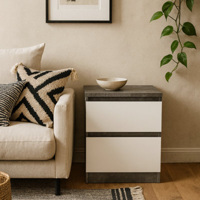 Wyld Haus Budapest Bedside Table Concrete Effect & Matt White2 Drawers from B&Q