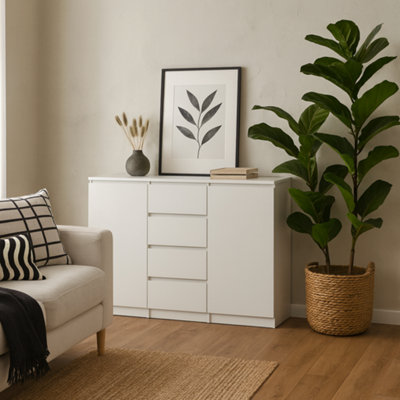Wyld Haus Budapest White Wooden Sideboard2 Doors 4 Drawers Gloss Finish from B&Q