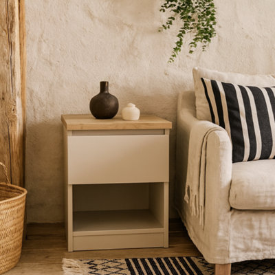 Wyld Haus Budapest Cashmere And Natural Oak Bedside Table 1 Drawer 1 Shelf from B&Q