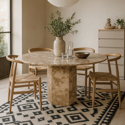 Wyld Haus Bremen Brown Marble Round Dining Table Hexagon Base