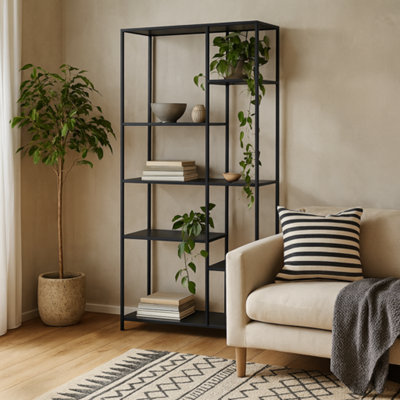 Wyld Haus Graz Matt Black Asymmetrical Metal Bookcase With 6 Shelves from B&Q