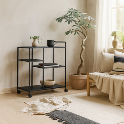 Wyld Haus Graz Matt Black Metal Serving Trolley With Wheels from B&Q