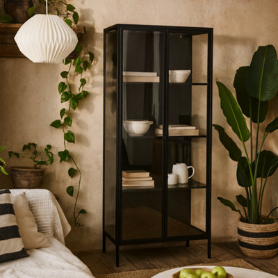 Wyld Haus Graz Matt Black Metal Tall Display Cabinet 2 Doors4 Shelves800 X 400 X 1800 mm from B&Q