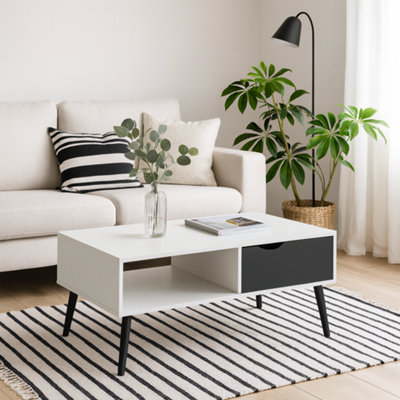 Wyld Haus Sapporo Coffee TableWhite Top Matt Black Hairpin Legs 1 Drawer 1 Shelf from B&Q
