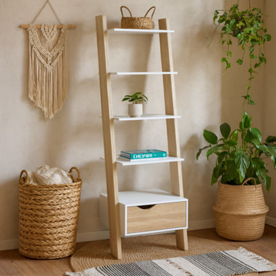 Wyld Haus Sapporo White And Natural Oak Leaning Bookcase 1 Drawer 4 Shelves from B&Q