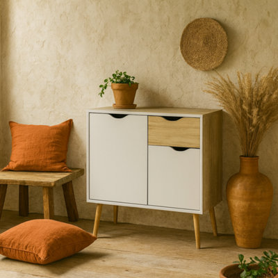 Wyld Haus Sapporo Compact Sideboard In White And Natural Oak With 1 Drawer And 2 Doors from B&Q