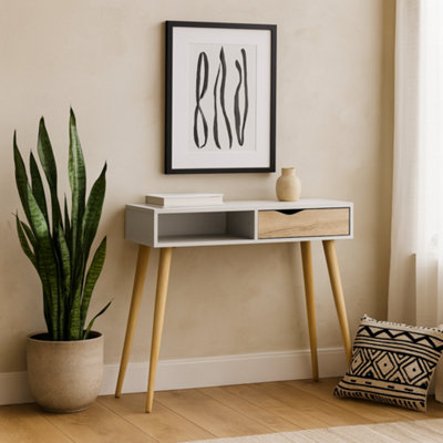 Wyld Haus Sapporo Console Table In White And Natural Oak With 1 Drawer And 1 Shelf from B&Q