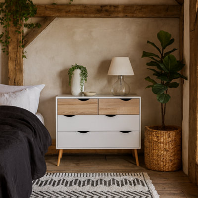 Wyld Haus Sapporo 4-Drawer Chest In White And Natural Oak from B&Q