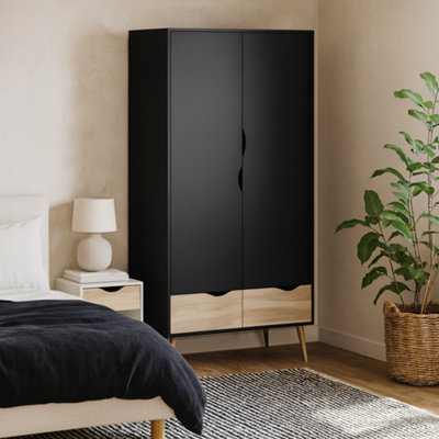 Wyld Haus Sapporo 2-Door 2-Drawer Wardrobe In Black & Natural Oak 2001X987X581mm from B&Q