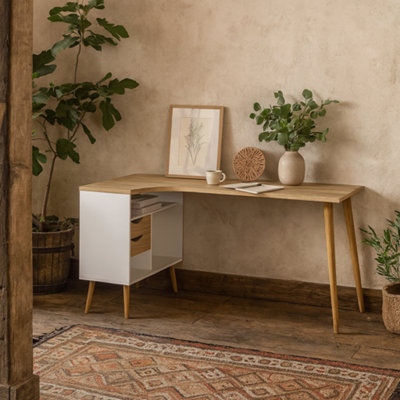 Wyld Haus Sapporo White And Natural Oak Desk With 2 Drawers And Shelves from B&Q