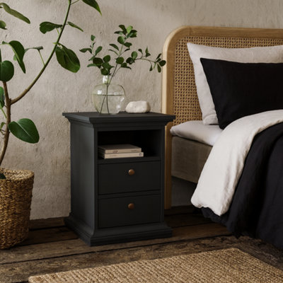 Wyld Haus Osaka Farmhouse Dark Grey Wooden Bedside Table 2 Drawers from B&Q