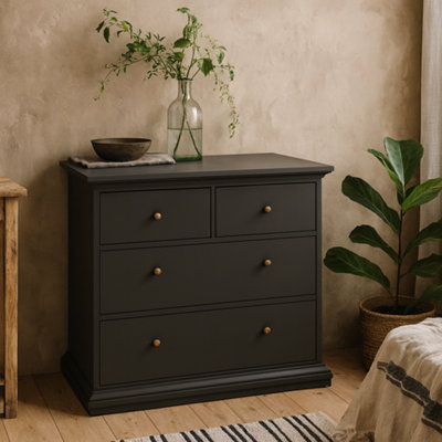 Wyld Haus Osaka Farmhouse Dark Grey 4-Drawer Wooden Chest from B&Q