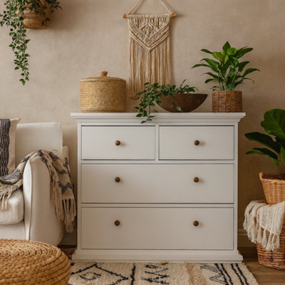 Wyld Haus Osaka Farmhouse 4-Drawer White Wooden Chest With Gloss Finish from B&Q