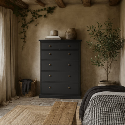 Wyld Haus Osaka Farmhouse Tall Chest Of Drawers Dark Grey 6-Drawer Soft-Close from B&Q