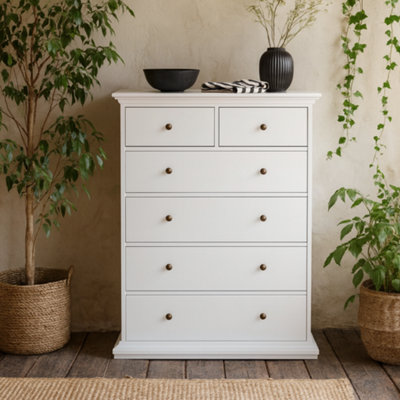 Wyld Haus Osaka Tall Farmhouse Chest Of 6 Drawers White from B&Q