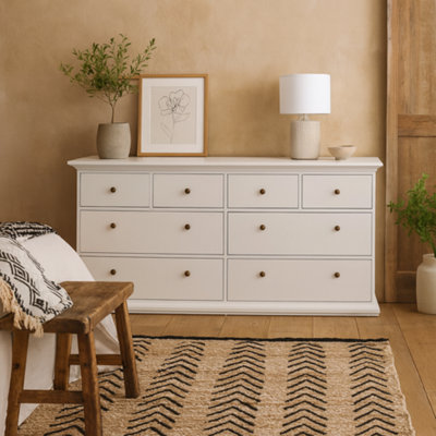 Wyld Haus Osaka Farmhouse Wide 8-Drawer White Wooden Chest from B&Q