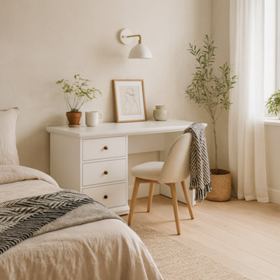 Wyld Haus Osaka Farmhouse White Wooden Desk With 3 Drawers from B&Q