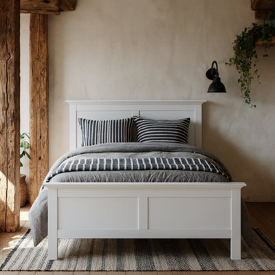 Wyld Haus Osaka Double Bed Frame 4Ft6Farmhouse White Wooden Panel Bed With Gloss Finish from B&Q