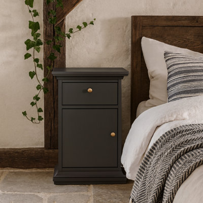Wyld Haus Osaka Farmhouse Dark Grey Wooden Bedside Table1 Door 1 Drawer from B&Q
