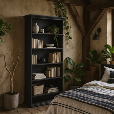 Wyld Haus Osaka Farmhouse Dark Grey Wooden Tall Bookcase from B&Q