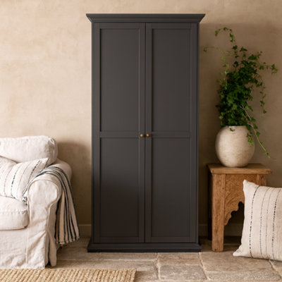 Wyld Haus Osaka Farmhouse Dark Grey 2-Door Matt Wooden Wardrobe from B&Q
