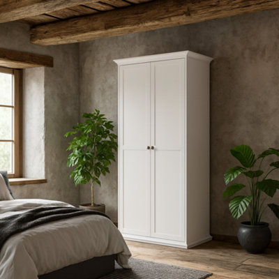 Wyld Haus Osaka Farmhouse Slim White Wooden Wardrobe 2 Doors from B&Q