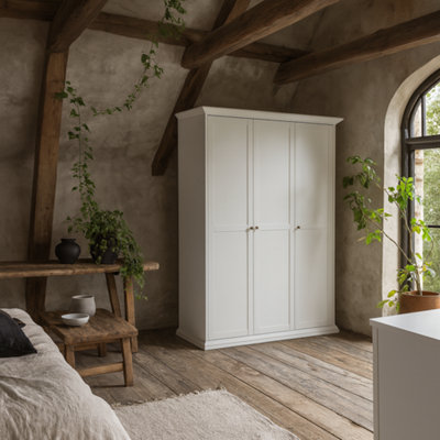 Wyld Haus Osaka Farmhouse 3-Door White Wooden Wardrobe from B&Q