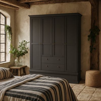 Wyld Haus Osaka Farmhouse Dark Grey Wooden Wardrobe 4 Doors 2 Drawers from B&Q