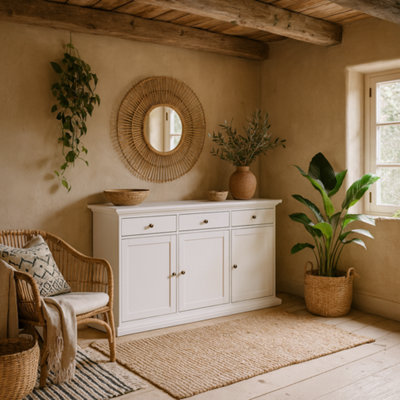 Wyld Haus Osaka Farmhouse White Wooden Sideboard 3 Doors 3 Drawers from B&Q