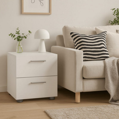 B&Q -  Daejeon White Gloss Bedside Table With 2 Drawers400X423X402mm