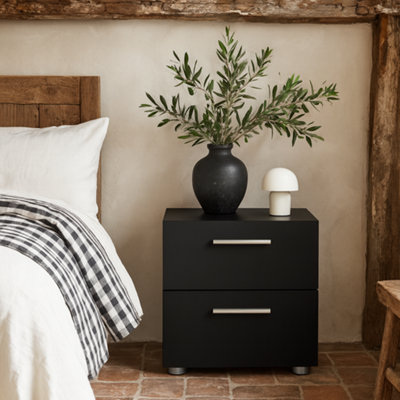 Wyld Haus Daejeon Black Wooden Bedside Table2 Drawer Nightstand from B&Q