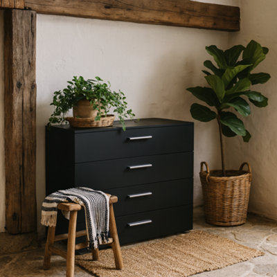 Wyld Haus Daejeon 4-Drawer Black Wooden Chest Of Drawers With Gloss Finish802 X 402.5 X 681 mm from B&Q
