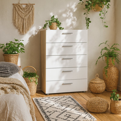 Wyld Haus Daejeon 5-Drawer Chest In White And Natural Oak Effect from B&Q