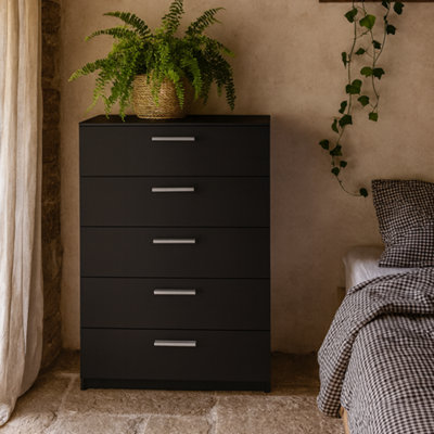 Wyld Haus Daejeon Black Wooden Chest 5 Drawers from B&Q