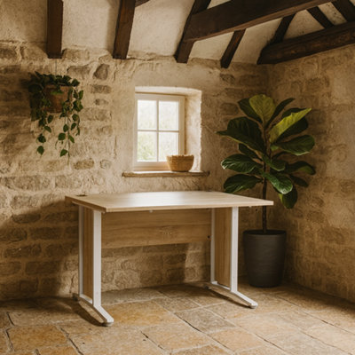 Wyld Haus Dris 120Cm Natural Oak-Effect Desk With White Legs from B&Q