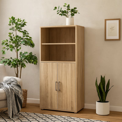 Wyld Haus Dris Natural Oak Effect Bookcase 3 Shelves 2 Doors from B&Q
