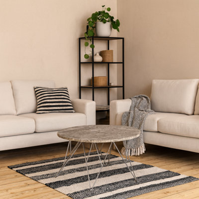 Wyld Haus Alba Round Coffee Table Grey-Brown Marble Top Hairpin Metal Legs from B&Q