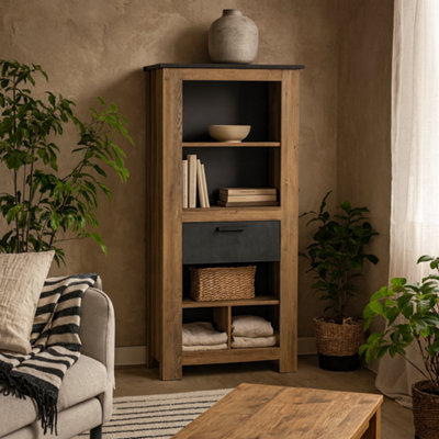 Wyld Haus Juniper 1-Drawer BookcaseChestnut & Matera Grey from B&Q
