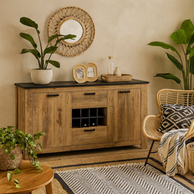 Wyld Haus Juniper 2-Door 2-Drawer Sideboard In Chestnut And Matera Grey With Wine Rack from B&Q