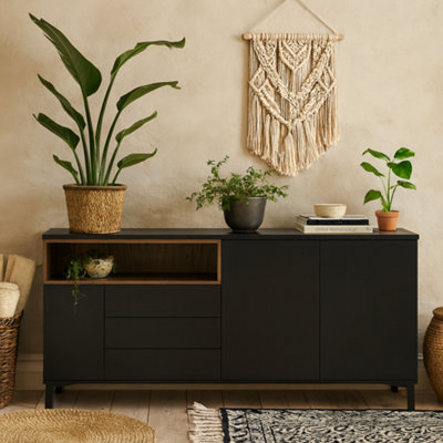 Wyld Haus Indigo Sideboard3 Drawers 3 DoorsBlack Frame With Walnut Effect from B&Q