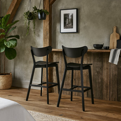 Wyld Haus Set Of 2 Saffron Black Wooden Bar Stools With Footrest from B&Q