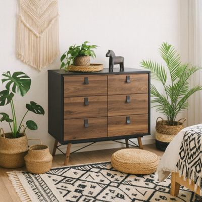 Wyld Haus Juno Double Chest Of Drawers Matt Black Walnut6-Drawer from B&Q