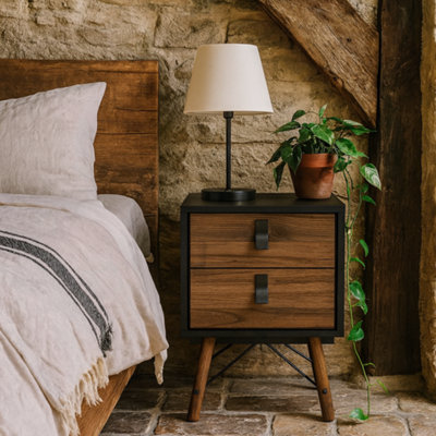 Wyld Haus Juno Black And Walnut Bedside Table2-DrawerHairpin Legs from B&Q