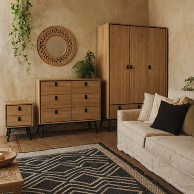 Wyld Haus Juno Natural Oak Bedroom Furniture Set3 Door Wardrobe With 3 Drawers6 Drawer Chest & 2 Drawer Bedside from B&Q