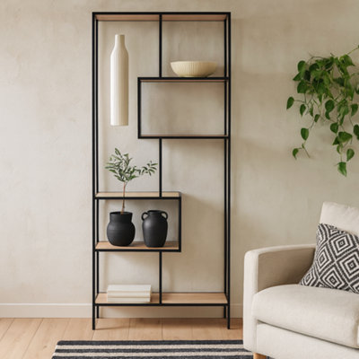 Wyld Haus El Paso Tall Black Metal Bookcase With Wild Oak Shelves from B&Q