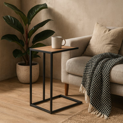 Wyld Haus El Paso Side TableWild Oak Effect Top & Black Metal Base from B&Q