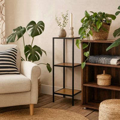 Wyld Haus El Paso Small Narrow Bookcase Matte Black Frame With Wild Oak Veneer Shelves from B&Q
