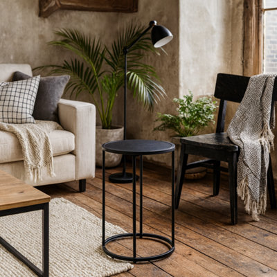 Wyld Haus El Paso Small Round Side Table Ash Black Top & Matt Black Steel Base from B&Q