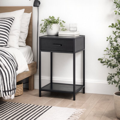 Wyld Haus El Paso Black Bedside Table 1 Drawer With Bottom ShelfAsh Black Laminate from B&Q